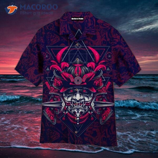 Samurai-patterned Dark Red Hawaiian Shirts