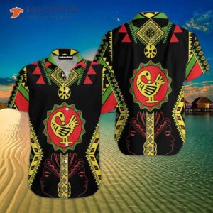 sankofa pattern black and red hawaiian shirts 1