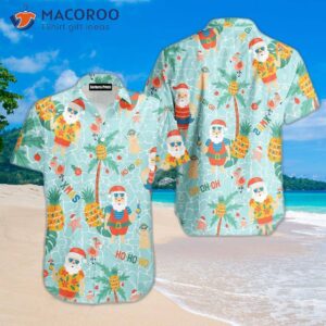 santa and christmas pineapple blue hawaiian shirts 1