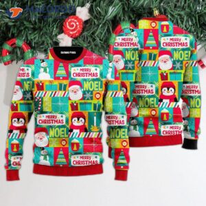 Santa And Penguin’s Merry Christmas Patchwork Ugly Sweater