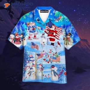 santa claus blue hawaiian shirts 0