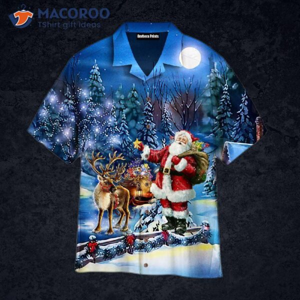 Santa Claus Is Coming With You In Blue Hawaiian Shirts.