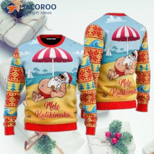 Santa Claus, Mele Kalikimaka, Beach Ugly Christmas Sweater