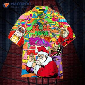 santa claus wore colorful hawaiian shirts with red and geometry patterns for christmas 0