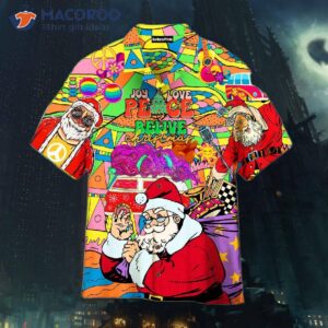 santa claus wore colorful hawaiian shirts with red and geometry patterns for christmas 1