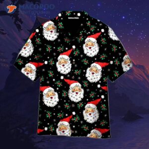 Santa Holly Snowflakes Joyful Christmas Pattern Black And White Hawaiian Shirts