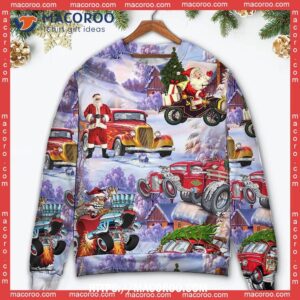 santa hot rod christmas tree merry xmas sweater matching christmas sweaters 1