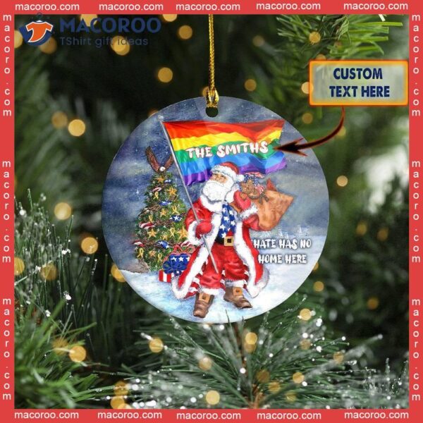 Santa Pride Flag Car Customized Name Christmas Ceramic Ornament