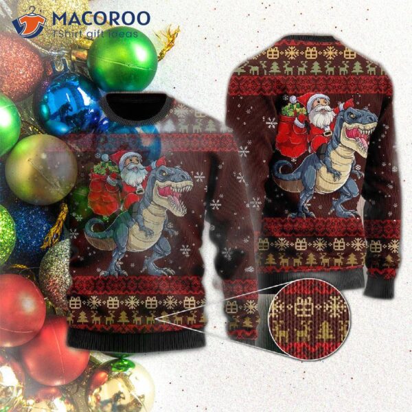 Santa Riding A T Rex In Jurassic Park, An Ugly Christmas Sweater