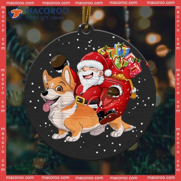 Santa Riding A Welsh Corgi Christmas Ceramic Ornament