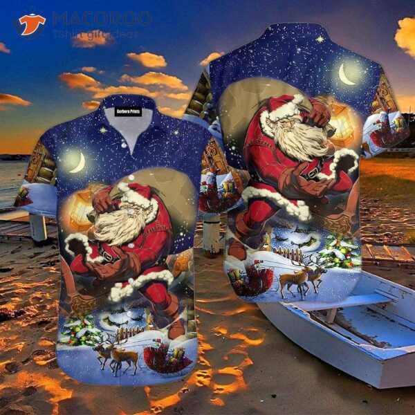 Santa’s Cozy Night Black And Red Hawaiian Shirts