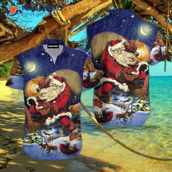 Santa’s Cozy Night Black And Red Hawaiian Shirts