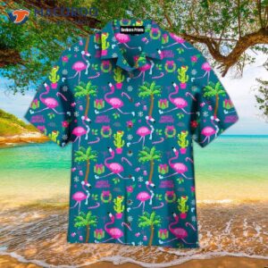 Santa’s Flamingo Christmas Is Coming With Green Hawaiian Shirts