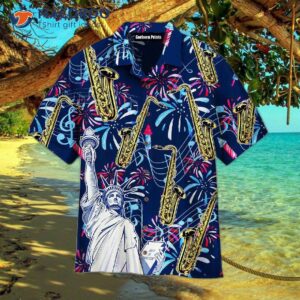 saxophone music america patriot day and blue hawaiian shirts 0