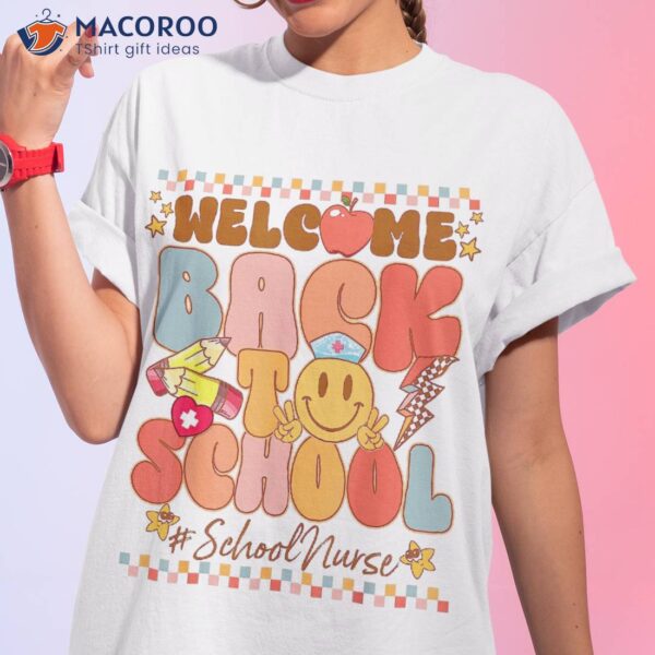 School Nurse Retro Groovy Hippie Face Nursing Back To Shirt