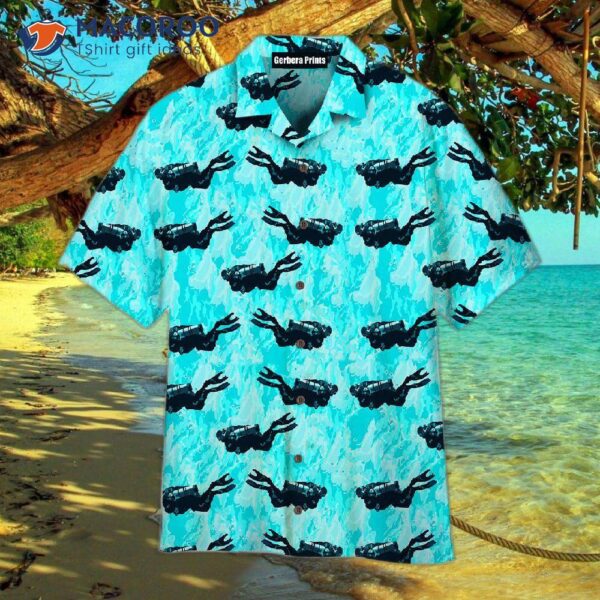 Scuba Diving In Blue Hawaiian Shirts.