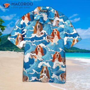sea and basset hound dog blue pattern hawaiian shirts 1