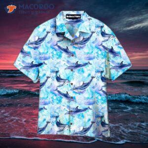 sea blue seamless patterned hawaiian shirts with dolphins 0