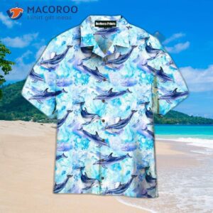 sea blue seamless patterned hawaiian shirts with dolphins 1