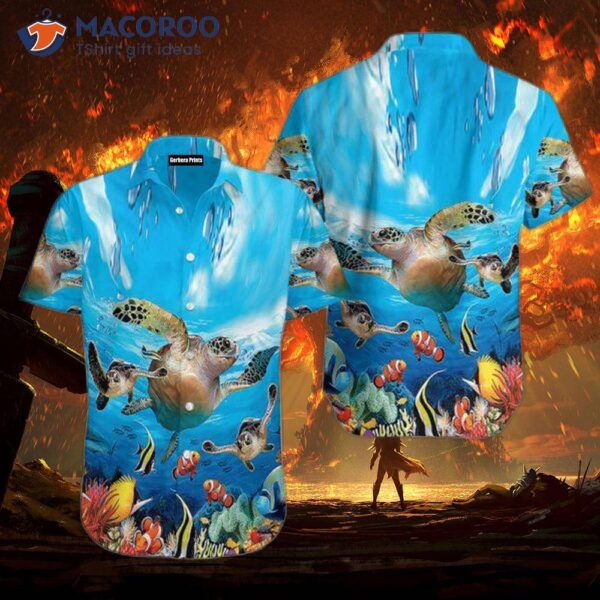 Sea Turtle Blue Hawaiian Aquarium Shirts