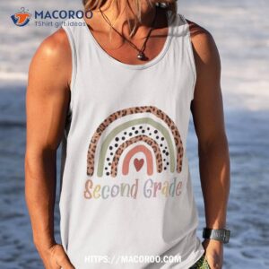 second grade teacher boho rainbow leopard back to school shirt tank top