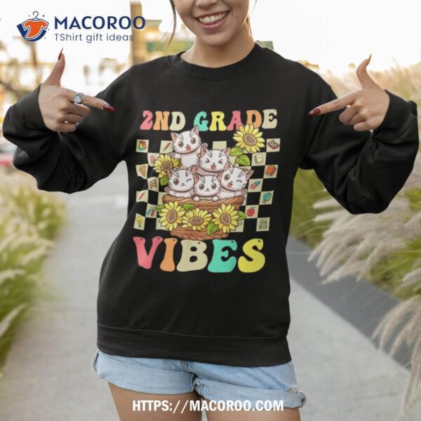 Second Grade Vibes Cute Cat Back To School Retro 2nd Grade Shirt