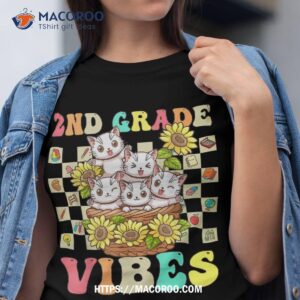 Second Grade Vibes Cute Cat Back To School Retro 2nd Grade Shirt