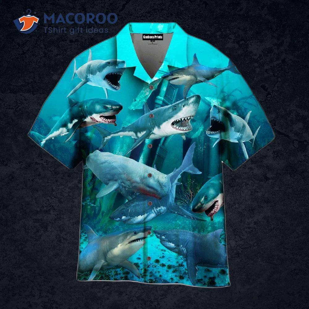 Shark-blue Hawaiian Shirts On The Beach Shark-blue Hawaiian Shirts On The Beach