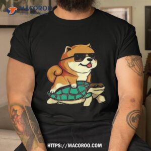 Shiba Riding Turtle, Dog Dad Mom Boy Girl Shirt