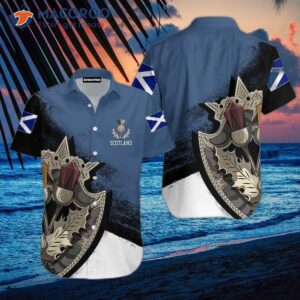 Shield Scotland Thistle Brooch, Blue And Black Hawaiian Shirts