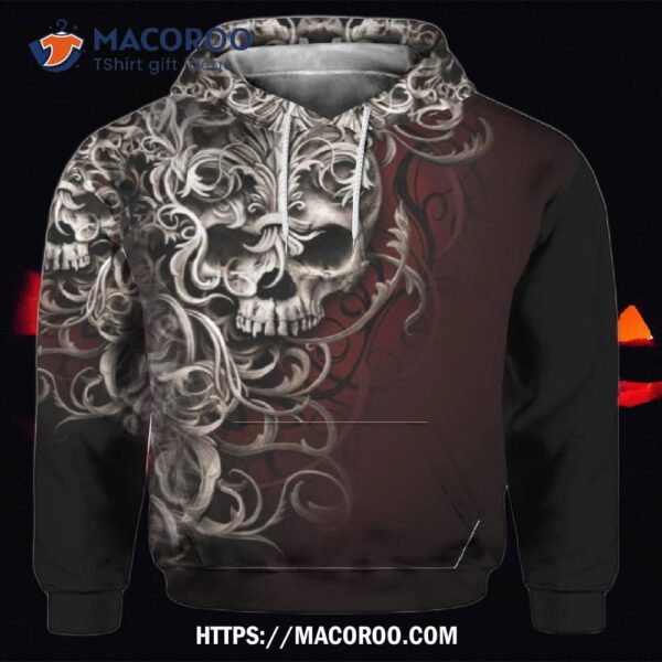 Shoulder Wrap Skull All Over Print 3D Hoodie, Unique Halloween Gifts