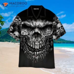 Shredded Skull Black And White Hawaiian Shirts