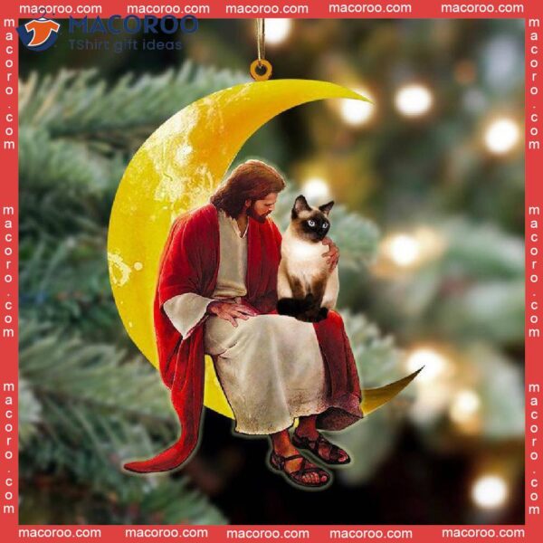 Siamese And Jesus Sitting On The Moon Hanging Custom-shaped Christmas Acrylic Ornament