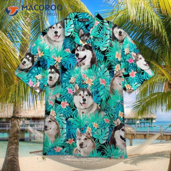 Siberian Husky Tropical Green Hawaiian Shirts