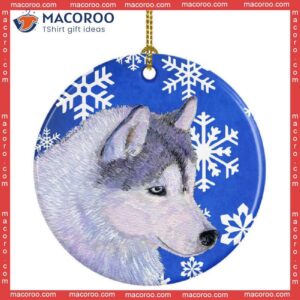 Siberian Husky Winter Snowflake Christmas Ceramic Ornament
