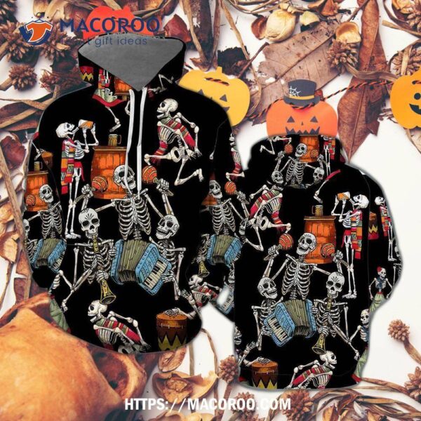 Skeleton Accordion Halloween All Over Print 3D Hoodie, Skeleton Christmas Decoration