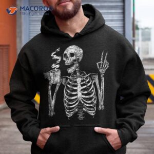 skeleton drinking coffee gothic peace sign halloween grunge shirt hoodie
