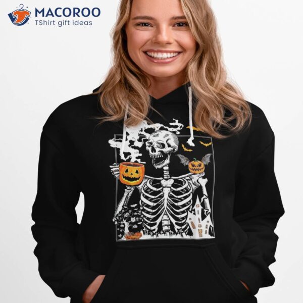 Skeleton Drinking Coffee Lover Funny Halloween Skull Shirt