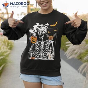 skeleton drinking coffee lover funny halloween skull shirt sweatshirt 1