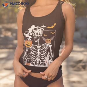 skeleton drinking coffee lover funny halloween skull shirt tank top 1