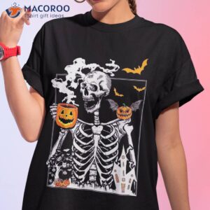 skeleton drinking coffee lover funny halloween skull shirt tshirt 1