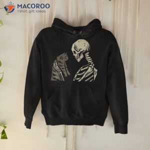 skeleton holding cat funny halloween skull kids shirt hoodie