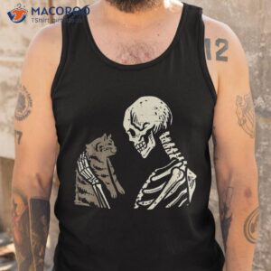 skeleton holding cat funny halloween skull kids shirt tank top