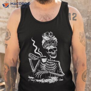 skeleton messy bun drink coffee shirt cool halloween costume tank top