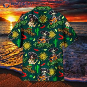 Skeleton-print Mexican Cinco De Mayo Festival Hawaiian Shirts In Green