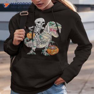 skeleton riding mummy dinosaur t rex halloween funny pumpkin shirt hoodie 3