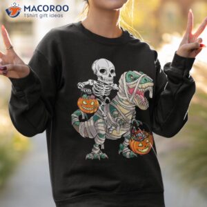 skeleton riding mummy dinosaur t rex halloween funny pumpkin shirt sweatshirt 2