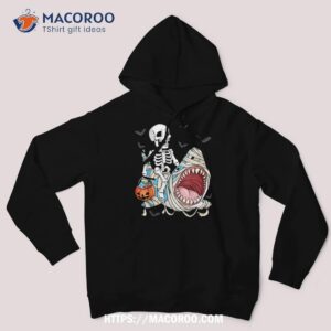 skeleton riding mummy shark funny halloween pumpkin kids shirt hoodie 1