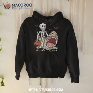 skeleton riding mummy shark funny halloween pumpkin kids shirt hoodie