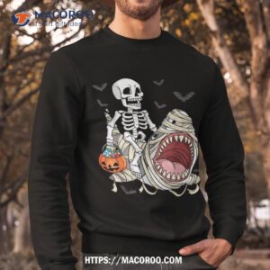 skeleton riding mummy shark funny halloween pumpkin kids shirt sweatshirt